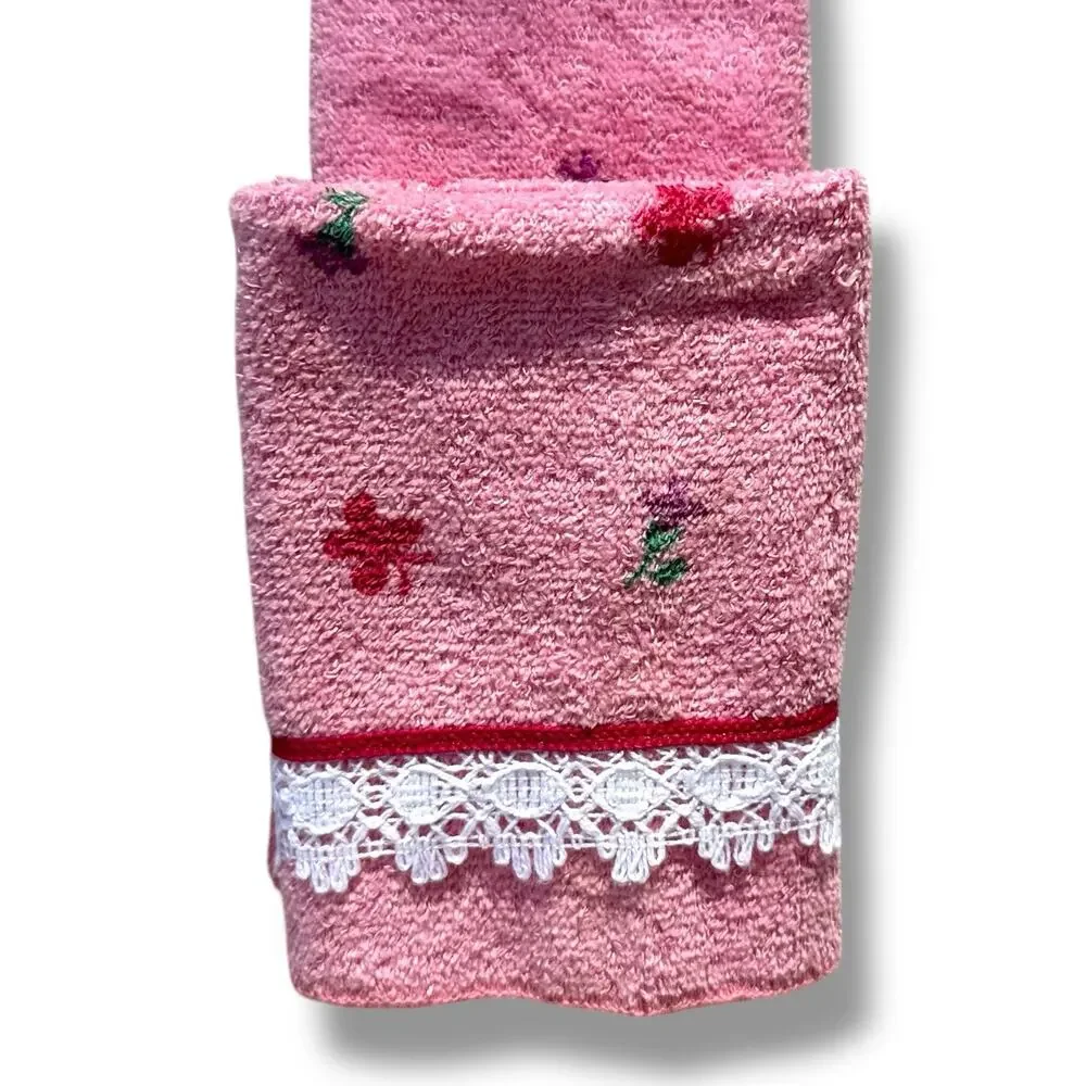 Vtg Dundee Brand Lace Trim Pink Face Cloth Cotton Floral Butterfly Cottage New